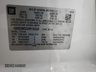 2017 Chevrolet Tahoe LT z VIN 1GNSCBKC2HR135238, wystawiony jako Copart lot #52666245 z przebiegiem 38 524 mil mil oraz Szkoda całkowita • Salvage title. Historia ofert i sprzedaży dostępna na DreamBid. Obrazek 14.