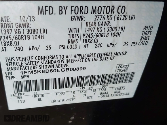 2014 Ford Explorer XLT with VIN 1FM5K8D80EGB08899, listed as a IAAI auction lot 41294523 with 66,896 mi miles and . Bid and sale history available at carsss.com. Image 9.