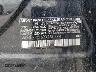 2003 Mercedes-Benz E 500 z VIN WDBUF70J63A290744, wystawiony jako Copart lot #58621995 z przebiegiem 124 631 mil mil oraz Czysty tytuł • Clean title. Historia ofert i sprzedaży dostępna na DreamBid. Obrazek 12.