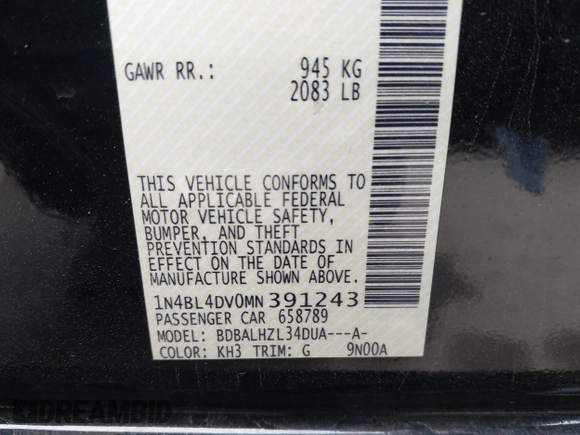 2021 Nissan Altima SV with VIN 1N4BL4DV0MN391243, listed as a IAAI auction lot 42047627 with 102,717 mi miles and . Bid and sale history available at carsss.com. Image 9.