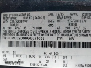 2016 Lincoln MKC Select с VIN 5LMCJ2D96GUJ21058, выставлен на аукционе IAAI как лот 42204987 с пробегом 160 318 миль миль и . История ставок и продаж доступна на DreamBid. Изображение 9.