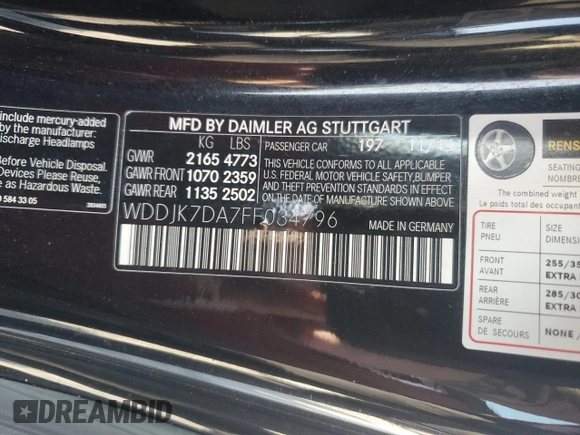 2015 Mercedes-Benz SL 550 with VIN WDDJK7DA7FF034796, listed as a Copart auction lot 71477874 with 53,842 mi miles and Salvage title. Bid and sale history available at DreamBid. Image 14.