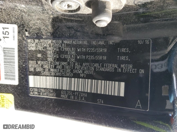 2017 Toyota Sienna XLE with VIN 5TDDZ3DC8HS153859, listed as a Copart auction lot 41522545 with 288,439 mi miles and Clean Title. Bid and sale history available at carsss.com. Image 13.