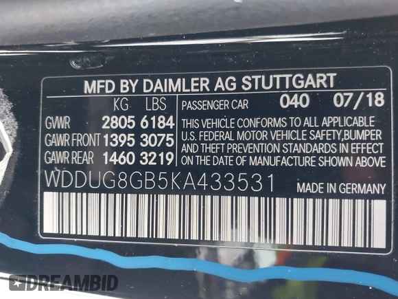 2019 Mercedes-Benz S 560 with VIN WDDUG8GB5KA433531, listed as a IAAI auction lot 41393877 with 106,653 mi miles and . Bid and sale history available at carsss.com. Image 9.