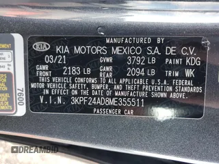 2021 Kia Forte FE с VIN 3KPF24AD8ME355511, выставлен на аукционе Copart как лот 85267924 с пробегом 34 186 миль миль и Списание • Salvage title. История ставок и продаж доступна на DreamBid. Изображение 14.
