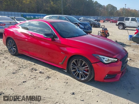 2017 Infiniti Q60 Red Sport 400 with VIN JN1FV7EK0HM610664, listed as a IAAI auction lot 40728910 with 89,817 mi miles and . Bid and sale history available at carsss.com. Image 1.