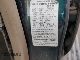 2000 Honda Passport LX с VIN 4S6DM58W0Y4406220, выставлен на аукционе Copart как лот 82774694 с пробегом 171 487 миль миль и Списание • Salvage title. История ставок и продаж доступна на DreamBid. Изображение 12.