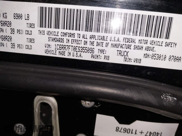 2014 Ram 1500 Express with VIN 1C6RR7FT0ES355096, listed as a IAAI auction lot 41093691 with 154,640 mi miles. Bid and sale history available at carsss.com. Image 9.