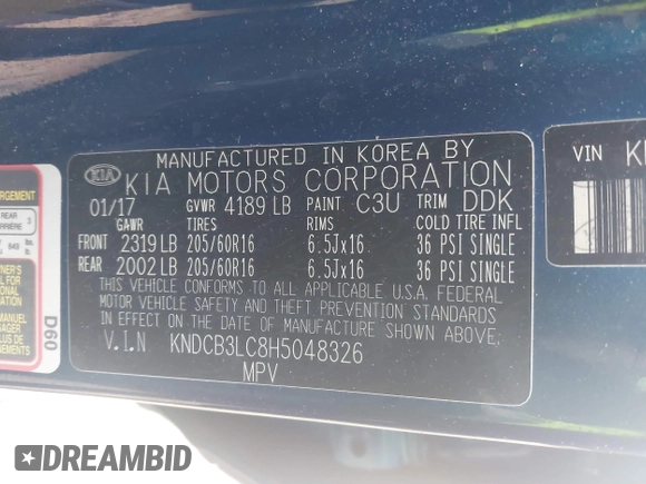 2017 Kia Niro FE with VIN KNDCB3LC8H5048326, listed as a IAAI auction lot 41045713 with 54,304 mi miles. Bid and sale history available at carsss.com. Image 9.