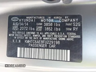 2015 Hyundai Veloster Turbo with VIN KMHTC6AE8FU229198, listed as a IAAI auction lot 41596345 with 74,943 mi miles. Bid and sale history available at carsss.com. Image 9.