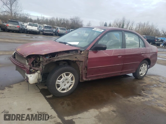 2002 Honda Civic LX with VIN 2HGES15502H558280, listed as a Copart auction lot 43611285 with 164,284 mi miles and Salvage Title. Bid and sale history available at DreamBid. Image 1.