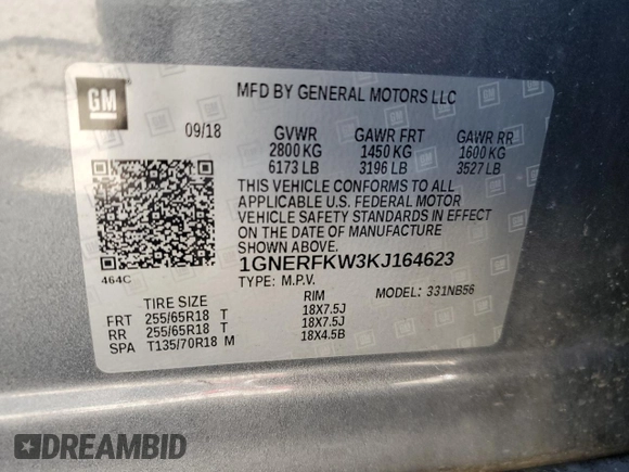 2019 Chevrolet Traverse LS with VIN 1GNERFKW3KJ164623, listed as a Copart auction lot 49383455 with 134,643 mi miles and Salvage Title. Bid and sale history available at carsss.com. Image 13.