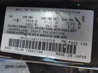 2012 Mazda 3 i Sport with VIN JM1BL1UG1C1550710, listed as a IAAI auction lot 42789927 with 85,202 mi miles and . Bid and sale history available at DreamBid. Image 9.
