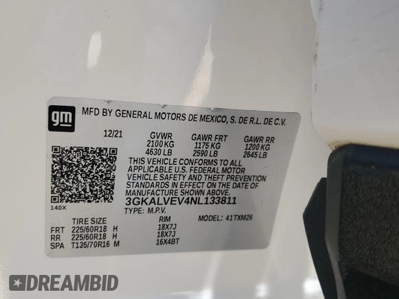 2022 GMC Terrain SLT z VIN 3GKALVEV4NL133811, wystawiony jako Copart lot #56044775 z przebiegiem 59 984 mil mil oraz Szkoda całkowita • Salvage title. Historia ofert i sprzedaży dostępna na DreamBid. Obrazek 13.