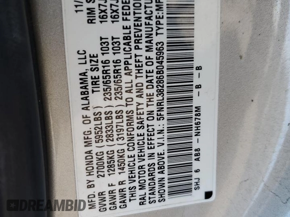 2006 Honda Odyssey LX with VIN 5FNRL38286B045963, listed as a Copart auction lot 45997815 with 121,328 mi miles and Salvage Title. Bid and sale history available at carsss.com. Image 16.