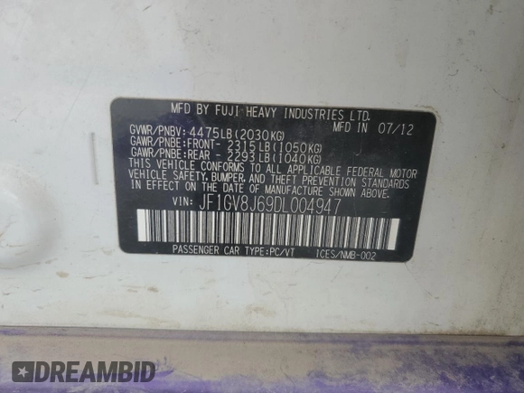 2013 Subaru Impreza Sedan WRX WRX STI with VIN JF1GV8J69DL004947, listed as a Copart auction lot 84954034 with 94,884 mi miles and Salvage Title. Bid and sale history available at carsss.com. Image 13.