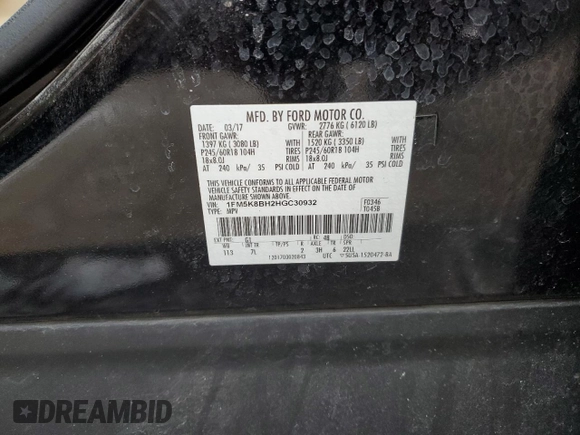 2017 Ford Explorer with VIN 1FM5K8BH2HGC30932, listed as a Copart auction lot 41879995 with 85,615 mi miles and Salvage Title. Bid and sale history available at carsss.com. Image 14.