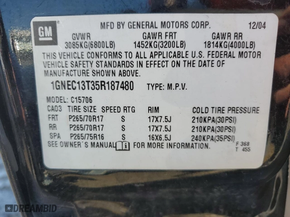 2005 Chevrolet Tahoe Z71 with VIN 1GNEC13T35R187480, listed as a Copart auction lot 49516655 with 249,321 mi miles and Salvage Title. Bid and sale history available at carsss.com. Image 15.