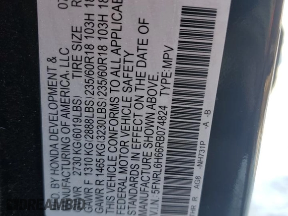 2024 Honda Odyssey EX-L с VIN 5FNRL6H66RB074824, выставлен на аукционе Copart как лот 89357205 с пробегом 4 807 миль миль и Списание • Salvage title. История ставок и продаж доступна на DreamBid. Изображение 13.