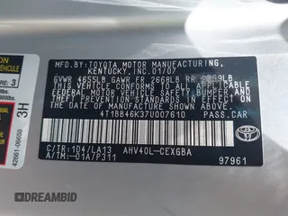 2007 Toyota Camry z VIN 4T1BB46K37U007610, wystawiony jako IAAI lot #42546223 z przebiegiem 252 363 mil mil oraz . Historia ofert i sprzedaży dostępna na DreamBid. Obrazek 9.