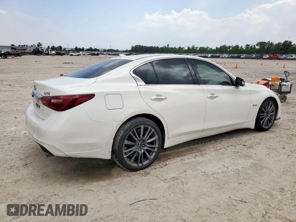 2018 Infiniti Q50 Red Sport 400 with VIN JN1FV7AP4JM460467, listed as a Copart auction lot 57075525 with 182,405 mi miles and Salvage title. Bid and sale history available at DreamBid. Image 3.