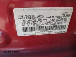 2002 Mitsubishi Lancer LS with VIN JA3AJ36E82U063279, listed as a IAAI auction lot 41711543 with 39,127 mi miles. Bid and sale history available at carsss.com. Image 9.