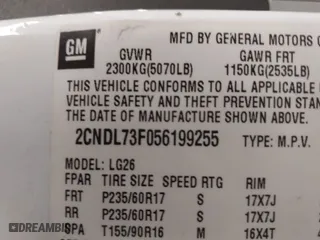 2005 Chevrolet Equinox LT with VIN 2CNDL73F056199255, listed as a IAAI auction lot 41554254 with 102,834 mi miles. Bid and sale history available at carsss.com. Image 9.