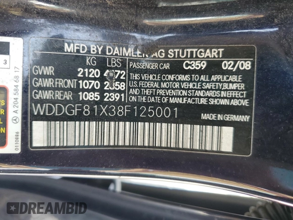 2008 Mercedes-Benz C 300 Sport with VIN WDDGF81X38F125001, listed as a Copart auction lot 65782735 with 212,708 mi miles and Clean title. Bid and sale history available at DreamBid. Image 12.