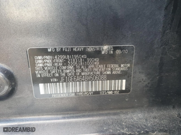 2011 Subaru Impreza Sedan 2.5i with VIN JF1GE6A64BH506088, listed as a Copart auction lot 48814115 with 200,097 mi miles and Salvage Title. Bid and sale history available at carsss.com. Image 12.