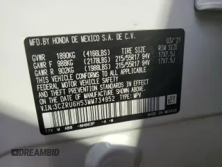 2021 Honda HR-V EX with VIN 3CZRU6H53MM734952, listed as a Copart auction lot 88103385 with 37,722 mi miles and Salvage Title. Bid and sale history available at carsss.com. Image 15.