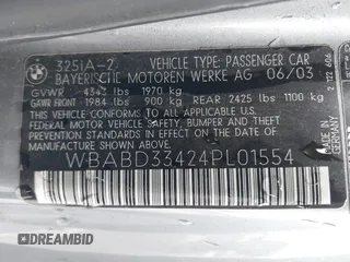 2004 BMW 3 Series 325Ci with VIN WBABD33424PL01554, listed as a IAAI auction lot 41499467 with 211,924 mi miles and . Bid and sale history available at carsss.com. Image 9.