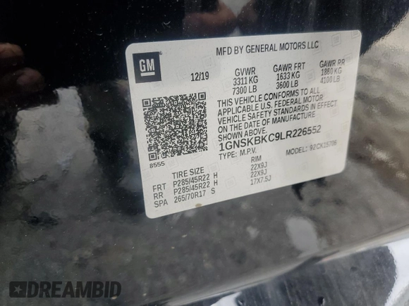2020 Chevrolet Tahoe LT z VIN 1GNSKBKC9LR226552, wystawiony jako Copart lot #58490945 z przebiegiem 68 802 mil mil oraz Szkoda całkowita • Salvage title. Historia ofert i sprzedaży dostępna na DreamBid. Obrazek 14.