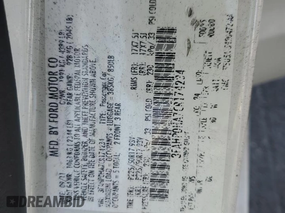 2012 Ford Fusion SE with VIN 3FAHP0HA7CR174234, listed as a Copart auction lot 61493185 with Not provided miles and Clean title. Bid and sale history available at DreamBid. Image 13.