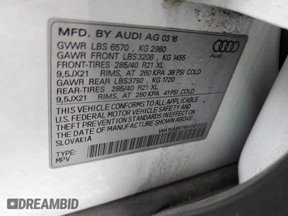 2017 Audi Q7 Prestige with VIN WA1VABF76HD012204, listed as a Copart auction lot 52627435 with 163,644 mi miles and Salvage Title. Bid and sale history available at carsss.com. Image 14.