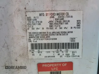 2013 Ford F-150 XL with VIN 1FTFX1EF7DKG12358, listed as a Copart auction lot 53731375 with 232,307 mi miles and Salvage Title. Bid and sale history available at carsss.com. Image 13.
