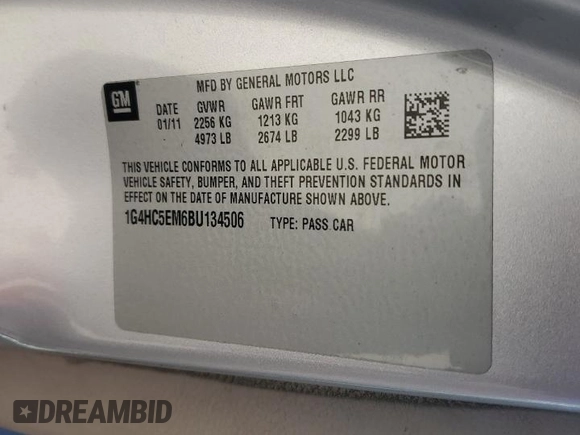 2011 Buick Lucerne CXL with VIN 1G4HC5EM6BU134506, listed as a Copart auction lot 45139305 with 93,383 mi miles and Salvage Title. Bid and sale history available at carsss.com. Image 15.