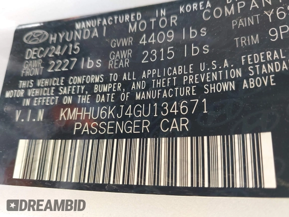 2016 Hyundai Genesis Coupe R-Spec with VIN KMHHU6KJ4GU134671, listed as a IAAI auction lot 42305705 with 47,854 mi miles and . Bid and sale history available at DreamBid. Image 9.