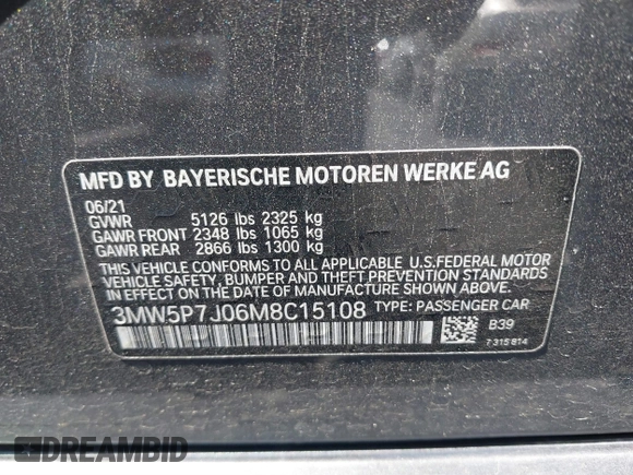 2021 BMW 3 Series 330e with VIN 3MW5P7J06M8C15108, listed as a IAAI auction lot 41885084 with 1 mi miles. Bid and sale history available at carsss.com. Image 9.