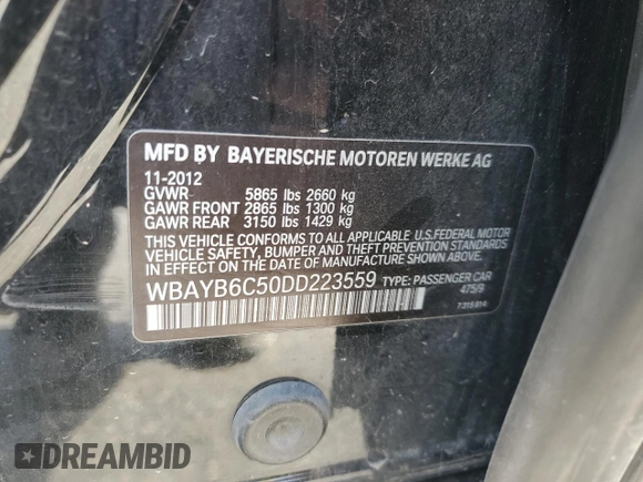 2013 BMW 7 Series 750i xDrive z VIN WBAYB6C50DD223559, wystawiony jako Copart lot #54000435 z przebiegiem 265 821 mil mil oraz Czysty tytuł • Clean title. Historia ofert i sprzedaży dostępna na DreamBid. Obrazek 12.