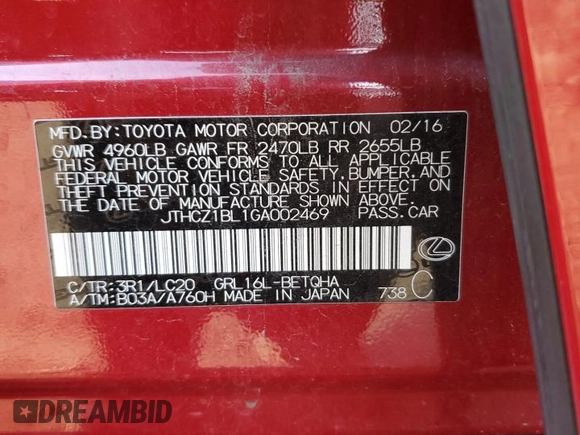 2016 Lexus GS 350 with VIN JTHCZ1BL1GA002469, listed as a Copart auction lot 64817064 with 88,148 mi miles and Non Repairable. Bid and sale history available at carsss.com. Image 12.