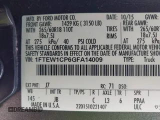 2016 Ford F-150 XL with VIN 1FTEW1CP6GFA14009, listed as a IAAI auction lot 42194216 with 119,523 mi miles and . Bid and sale history available at carsss.com. Image 9.