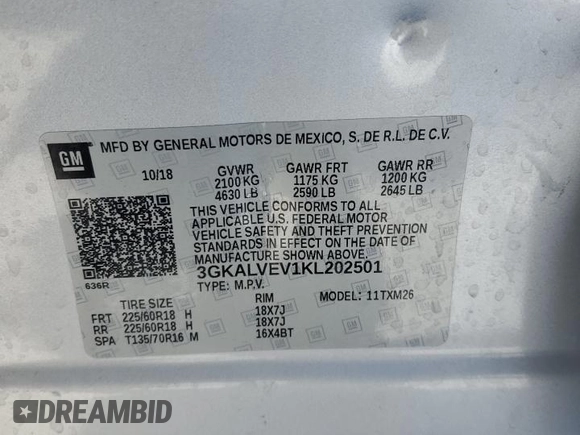 2019 GMC Terrain SLT with VIN 3GKALVEV1KL202501, listed as a Copart auction lot 45645415 with 122,550 mi miles and Clean Title. Bid and sale history available at carsss.com. Image 14.
