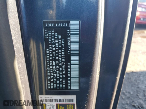 2012 Volkswagen Golf z VIN WVWBB7AJ4CW046189, wystawiony jako Copart lot #85025674 z przebiegiem 163 779 mil mil oraz Czysty tytuł • Clean title. Historia ofert i sprzedaży dostępna na DreamBid. Obrazek 12.