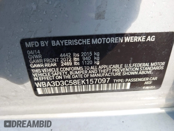 2014 BMW 3 Series 328d z VIN WBA3D3C58EK157097, wystawiony jako IAAI lot #42081036 z przebiegiem 117 898 mil mil oraz . Historia ofert i sprzedaży dostępna na DreamBid. Obrazek 9.