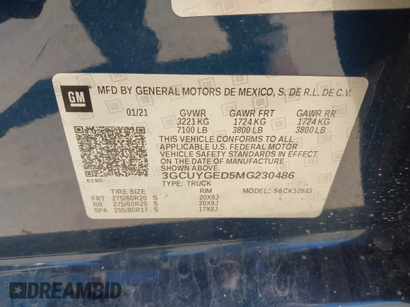 2021 Chevrolet Silverado 1500 LTZ with VIN 3GCUYGED5MG230486, listed as a IAAI auction lot 41815128 with 107,296 mi miles and . Bid and sale history available at DreamBid. Image 9.