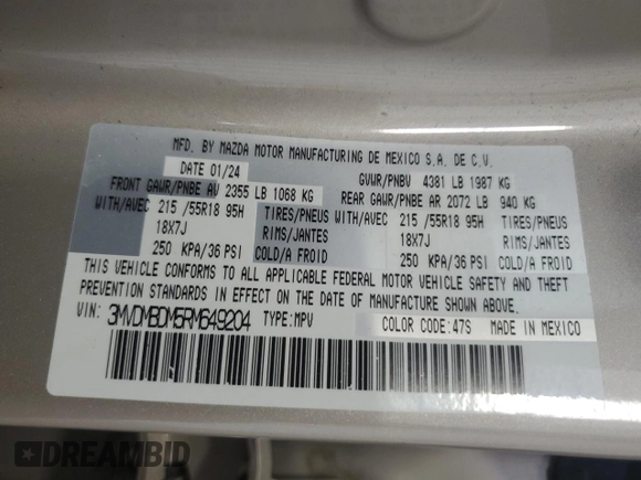2024 Mazda CX-30 S Premium with VIN 3MVDMBDM5RM649204, listed as a Copart auction lot 59119945 with 26,473 mi miles and Clean title. Bid and sale history available at DreamBid. Image 14.