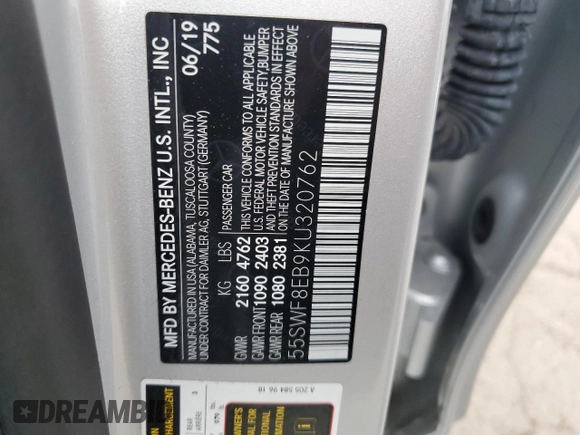 2019 Mercedes-Benz C 300 with VIN 55SWF8EB9KU320762, listed as a Copart auction lot 53049015 with Not Provided miles and Salvage Title. Bid and sale history available at carsss.com. Image 12.
