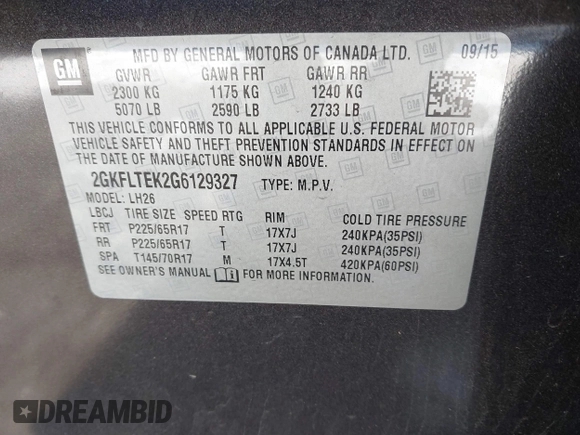 2016 GMC Terrain SLE with VIN 2GKFLTEK2G6129327, listed as a IAAI auction lot 41417482 with 67,437 mi miles. Bid and sale history available at carsss.com. Image 9.