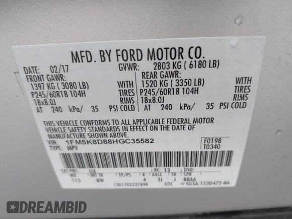 2017 Ford Explorer XLT z VIN 1FM5K8D88HGC35582, wystawiony jako IAAI lot #39443704 z przebiegiem 75 251 mil mil oraz . Historia ofert i sprzedaży dostępna na DreamBid. Obrazek 9.