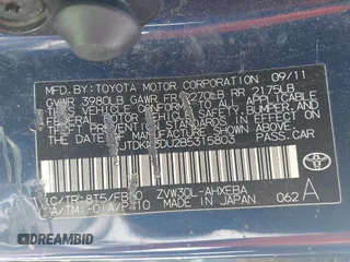 2011 Toyota Prius I with VIN JTDKN3DU2B5315803, listed as a IAAI auction lot 42092280 with 235,799 mi miles. Bid and sale history available at carsss.com. Image 9.
